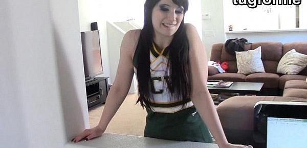  cheerleader catches daddy wanking his cock